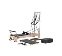 VEVOR Reformer Pilates en Bois, Machine de Pilates Charge 181,44 kg, Équipement d'Entraînement avec Double Résistance, Boîte et Planche de Saut, pour Avancés et Débutants, Domicile Studio de Yoga