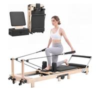 VEVOR Reformer Pilates Pliable, Machine de Pilates 2,3 m Charge Max. 181 kg, pour Studio Gym Domicile, Résistance 3 Niveaux, Réformateur en Bois d'Hévéa, Planche de Saut et Boîte, Têtière Réglable