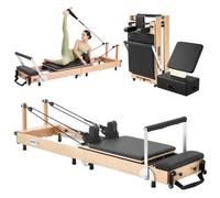 VEVOR Reformer Pilates Pliable, Machine de Pilates 2,4 m en Bois d'Érable, Pour Studio Gym Domicile, 3 Résistances, Réformateur Charge Max. 181 kg, Ressorts en Corde à Piano, Planche de Saut et Boîte