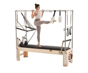 VEVOR Reformer Pilates pour Avancés et Débutants, Machine de Pilates en Bois Charge 181,44 kg, Équipement d'Entraînement de Yoga avec Double Résistance, Boîte et Planche de Saut, Domicile Gym