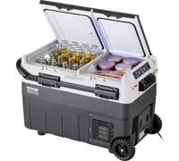 VEVOR Réfrigérateur Portable à Compression 40 L, Mini Frigo de Voiture 12 V, Glacière à Double Zone, Température Réglable -20 °C à 20 °C, Congélateur Portable avec Roues pour Camion Bateau Camping