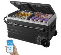 VEVOR Réfrigérateur Portable à Compression 115 L, Mini Frigo de Voiture 12 V, Glacière à Double Zone -20 °C à 20 °C, avec Roues et Poignée, Congélateur Portable pour Camion Bateau Maison Camping