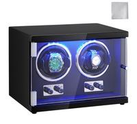 VEVOR Remontoir Montre Automatique Capacité 2 Montres Écrin pour Montres Automatiques avec 2 Moteurs Japonais Mabuchi Silencieux 5 Modes de Remontage en Panneau Haute Densité et Acrylique LED Bleu