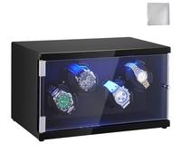 VEVOR Remontoir Montre Automatique Capacité 4 Montres Écrin pour Montres Automatiques avec 2 Moteurs Japonais Mabuchi Silencieux 5 Modes de Remontage en Panneau Haute Densité et Acrylique LED Bleu