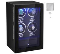 VEVOR Remontoir Montre Automatique Capacité 4 Montres Écrin pour Montres Automatiques avec 4 Moteurs Japonais Mabuchi Silencieux 5 Modes de Remontage en Panneau Haute Densité et Acrylique LED Bleu