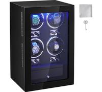 VEVOR Remontoir Montre Automatique Capacité 4 Montres Écrin pour Montres Automatiques avec 4 Moteurs Japonais Mabuchi Silencieux 5 Modes de Remontage en Panneau Haute Densité et Acrylique LED Bleu