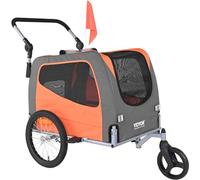 VEVOR Remorque de Vélo Chien Pliable Charge 30 kg Poussette Animaux de Compagnie 2en1 Cadre Facile à Plier avec Roues à Dégagement Rapide, Coupleur de Vélo Universel, Réflecteurs, Drapeau, Orange/Gris