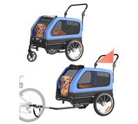 Remorque Vélo pour Chien-VEVOR-Poussette d'Animaux de Compagnie 2 en 1-Cadre Pliable Facile-Coupleur de Vélo Universel-Bleu et Noir