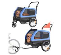 VEVOR Remorque vélo pour chien, charge 40 kg, poussette d'animaux de compagnie 2 en 1, cadre pliable facile avec roue à dégagement rapide, coupleur de vélo universel, laisse interne, bleu et noir