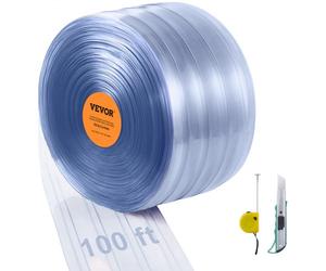 VEVOR Rideau à Lanière PVC, 3048x30,5 cm Rideau Lamelles Transparent Bande Plastique Nervurée Épaisseur 2 mm Rouleau Résistant avec Mètre de Poche pour Portes Supermarché, Garage, Entrepôt, Extérieur