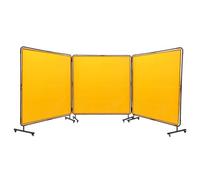 VEVOR Rideau de Soudage avec Cadre 3 Panneaux Écran Rideau de Protection pour Soudure 1,8x1,8 m en Vinyle Ignifuge sur 12 Roues Pivotantes (6 Verrouillables) Mobile Pro pour Atelier, Industrie, Jaune