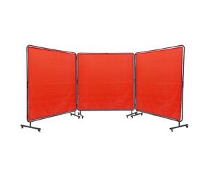 VEVOR Rideau de Soudage avec Cadre 3 Panneaux Écran Rideau de Protection pour Soudure 1,8x1,8 m en Vinyle Ignifuge sur 12 Roues Pivotantes (6 Verrouillables) Mobile Pro pour Atelier, Industrie, Rouge