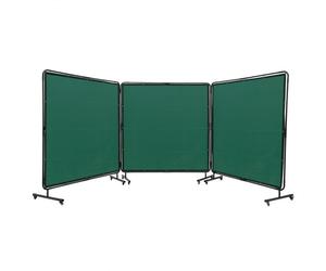 VEVOR Rideau de Soudage avec Cadre 3 Panneaux Écran Rideau de Protection pour Soudure 1,8x1,8 m en Vinyle Ignifuge sur 12 Roues Pivotantes (6 Verrouillables) Mobile Pro pour Atelier, Industrie, Vert