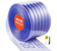 VEVOR Rideau Lanière PVC 45,72x0,3 m Rouleau Lanière Plastique Transparent Nervuré de Porte, Bande Isolation Thermique Coupe Vent, pour Portes de Supermarchés, de Garages, d'Entrepôts, de Restaurants