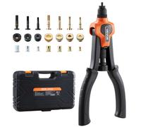 VEVOR Riveteuse Manuelle 34 cm, Kit d'Outils à Riveter Complet, pour Bricoleur Installation et Réparation Maison, Pince à Écrous à Sertir avec 7 Mandrins Métriques et SAE, 70 Écrous, avec Mallette