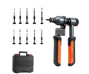 VEVOR Riveteuse Manuelle à Cliquet 21 cm, Kit d'Outils à Riveter Complet, pour Bricoleur Maison, Pince à Écrous à Sertir avec 10 Mandrins Métriques et SAE, 100 Écrous, avec Mallette de Transport