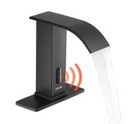 VEVOR Robinet Automatique sans Contact, Mitigeur Lavabo Cascade à Capteur de Mouvement, Mélangeur d’Eau Chaude et Froide avec Plaque de Protection, pour Tuyau 9,5 mm, Bar Cuisine Salle de Bain, Noir