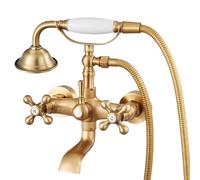 VEVOR Robinet de baignoire à pied à griffe, robinet de baignoire mural avec douchette à main, kit de douche vintage doré brossé avec bras pivotants réglables et bec rotatif à 360° pour baignoires