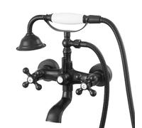 VEVOR Robinet de baignoire à pied à griffe, robinet de baignoire mural avec douchette à main, kit de douche vintage noir mat avec bras pivotants réglables et bec rotatif à 360° pour baignoires