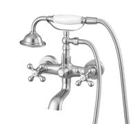 VEVOR Robinet de baignoire sur pattes, avec douchette à main, ensemble de robinet de remplissage de baignoire mural en nickel brossé vintage, avec bras pivotants réglables et bec pivotant à 360°