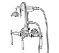 VEVOR Robinet de baignoire sur pattes, avec douchette à main, ensemble de robinet de remplissage de baignoire mural en chrome poli vintage, avec bras pivotants réglables et bec col de cygne rotatif