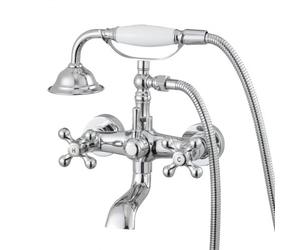 VEVOR Robinet de baignoire sur pattes avec douchette à main, ensemble de robinet de remplissage de baignoire en chrome poli vintage, montage mural, avec bras pivotants réglables et bec pivotant à 360°