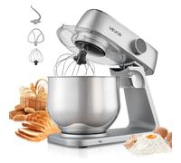 VEVOR Robot Pâtissier 7,4 L, Batteur sur Socle 1800 W, Mixeur à Pâte 10 Vitesses, Tête Inclinable, Bol en Inox, avec Crochet Pétrisseur, Fouet et Batteur, pour Mélange, Fouettage et Pétrissage