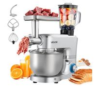 VEVOR Robot Pâtissier et Culinaire 6 L, Batteur sur Socle 1500 W avec Fonction Hachoir à Viande et Blender de 1,5 L, Batteur Mixeur 6 Vitesses avec Pulse, Bol en Inox, Mélange Fouettage Pétrissage