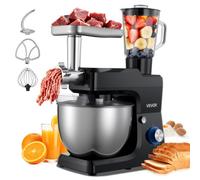 VEVOR Robot Pâtissier et Culinaire 7,8 L, Batteur sur Socle 1500 W avec Fonction Hachoir à Viande et Blender de 1,5 L, Batteur Mixeur 6 Vitesses avec Pulse, Bol en Inox, Mélange Fouettage Pétrissage
