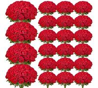 VEVOR Rose Artificielle Lot de 500 Fleurs Artificielles 508 mm Bouquets de Fausses Fleurs Aspect Réaliste avec Tête de Rose 70 mm, pour Décoration Intérieure, Fêtes, Mariages, Centres de Table, Rouge