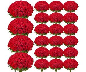 VEVOR Rose Artificielle Lot de 500 Fleurs Artificielles 508 mm Bouquets de Fausses Fleurs Aspect Réaliste avec Tête de Rose 70 mm, pour Décoration Intérieure, Fêtes, Mariages, Centres de Table, Rouge