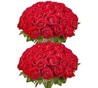 VEVOR Rose Artificielle Lot de 60 Fleurs Artificielles 508 mm Bouquets de Fausses Fleurs Aspect Réaliste avec Tête de Rose 70 mm, pour Décoration Intérieure, Fêtes, Mariages, Centres de Table, Rouge