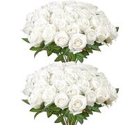 VEVOR Fleurs artificielles de roses, 60 pièces, fleurs artificielles, blanches, pour bouquet de mariage fait maison, bouquet de mariée, Saint-Valentin, fête des mères, décoration de la maison