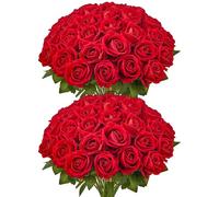 VEVOR Fleurs de roses artificielles, 60 pièces, fleurs artificielles, rouge, pour bouquet de mariage fait maison, bouquet de mariée, Saint-Valentin, fête des mères, décoration de la maison