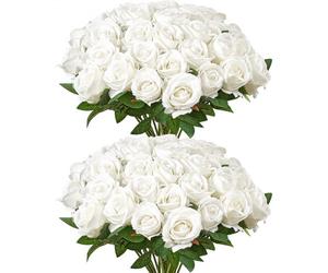 VEVOR Rose Artificielle Lot de 60 Fleurs Artificielles 508 mm Bouquets de Fausses Fleurs Aspect Réaliste avec Tête de Rose 70 mm, pour Décoration Intérieure, Fêtes, Mariages, Centres de Table, Blanc