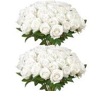 VEVOR Rose Artificielle Lot de 60 Fleurs Artificielles 508 mm Bouquets de Fausses Fleurs Aspect Réaliste avec Tête de Rose 70 mm, pour Décoration Intérieure, Fêtes, Mariages, Centres de Table, Blanc