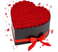 VEVOR Rose Éternelle 100 Fleurs Éternelles Préservées Boîte Cœur, Bouquet Rose Éternelle, Cadeau pour Elle, Femme, Épouse, Maman, Sœur, Mamie, Amie, Anniversaire, Saint-Valentin, Noël, Rouge Classique