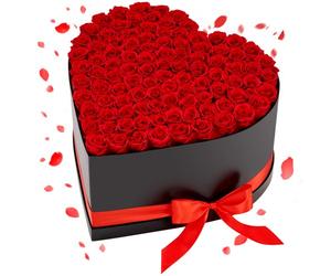 VEVOR Rose Éternelle 100 Fleurs Éternelles Préservées Boîte Cœur, Bouquet Rose Éternelle, Cadeau pour Elle, Femme, Épouse, Maman, Sœur, Mamie, Amie, Anniversaire, Saint-Valentin, Noël, Rouge Classique