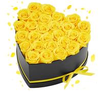 VEVOR Rose Éternelle 27 Fleurs Éternelles Préservées Boîte Forme de Cœur, Bouquet Rose Éternelle, Cadeau pour Elle, Femme, Épouse, Maman, Sœur, Mamie, Amie, Anniversaire, Saint-Valentin, Noël, Jaune