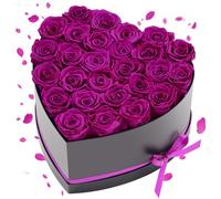 VEVOR Rose Éternelle 27 Fleurs Éternelles Préservées Boîte Forme de Cœur, Bouquet Rose Éternelle, Cadeau pour Elle, Femme, Épouse, Maman, Sœur, Mamie, Amie, Anniversaire, Saint-Valentin, Noël, Violet