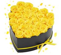 VEVOR Rose Éternelle 27 Fleurs Éternelles Préservées Boîte Forme de Cœur, Bouquet Rose Éternelle, Cadeau pour Elle, Femme, Épouse, Maman, Sœur, Mamie, Amie, Anniversaire, Saint-Valentin, Noël, Jaune