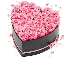 VEVOR Rose Éternelle 27 Fleurs Éternelles Préservées Boîte Forme de Cœur, Bouquet Roses Éternelles, Cadeau pour Elle, Femme, Épouse, Maman, Sœur, Mamie, Amie, Anniversaire, Saint-Valentin, Noël, Rose