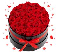 VEVOR Rose Éternelle 27 Fleurs Éternelles Préservées Boîte Ronde, Bouquet de Roses Éternelles, Cadeau pour Elle, Femme, Épouse, Maman, Mamie, Sœur, Amie, Anniversaire, Saint-Valentin, Noël, Rouge