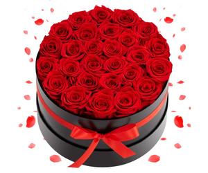 VEVOR Rose Éternelle 27 Fleurs Éternelles Préservées Boîte Ronde, Bouquet de Roses Éternelles, Cadeau pour Elle, Femme, Épouse, Maman, Mamie, Sœur, Amie, Anniversaire, Saint-Valentin, Noël, Rouge