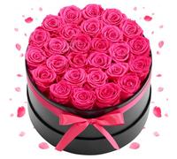 VEVOR Rose Éternelle 27 Fleurs Éternelles Préservées Boîte Ronde Bouquet Roses Éternelles Cadeau pour Elle, Femme, Épouse, Maman, Mamie, Amie, Anniversaire, Saint-Valentin, Noël, Couleur Rouge Rose