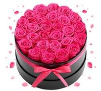 VEVOR Rose Éternelle 27 Fleurs Éternelles Préservées Boîte Ronde Bouquet Roses Éternelles Cadeau pour Elle, Femme, Épouse, Maman, Mamie, Amie, Anniversaire, Saint-Valentin, Noël, Couleur Rouge Rose
