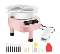 VEVOR Roue de Poterie 250 mm, Tour de Potier Électrique 350 W, avec Pédale Écran Tactile LCD, Mini Roue de Poterie avec 3 Pieds de Support, pour Céramique Fabrication Bricolage Artisanat d'Art, Rose