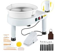 VEVOR Roue de Poterie 28 cm 350 W Machine à Tour de Potier Blanc Électrique avec Pédale, Mini Roue de Poterie avec Bassin Amovible Plateau Tournant, Outil pour Céramique Argile Fabrication Bricolage