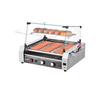 VEVOR Rouleau à hot-dogs, 11 rouleaux, 30 hot-dogs, machine à griller les saucisses en acier inox, avec double contrôle de température, couvercle, boîte de rangement, étagère amovible, bac à huile
