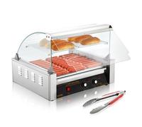 VEVOR Rouleau à hot-dogs, 11 rouleaux, machine à griller les saucisses en acier inoxydable avec double contrôle de température, 30 hot-dogs, 2,2 KW avec couvercle, étagère chauffante pour petits pains
